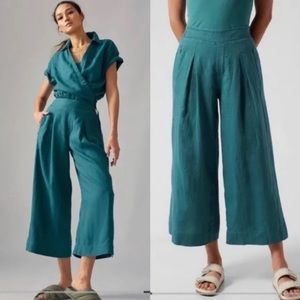 Athleta Playa Linen Borealis Green Wide Leg Crop Pants